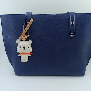 Leather Bag Charm~Bear Genuine Cow Leather keychain, ornament, white #202206271