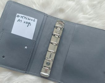 A7 Genuine Leather Planner Cover: Silver Rings, Pocket Binder for Filofax, #25022006，#152