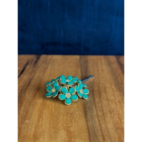 Vintage 1960s Green Flower Hair Pin With Rhinesto… - image 6