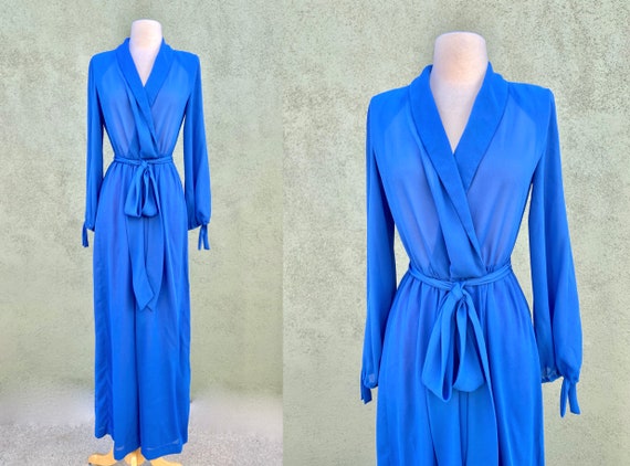 Vintage 1980s Does 1940s Blue Long Sleeve Floor Le