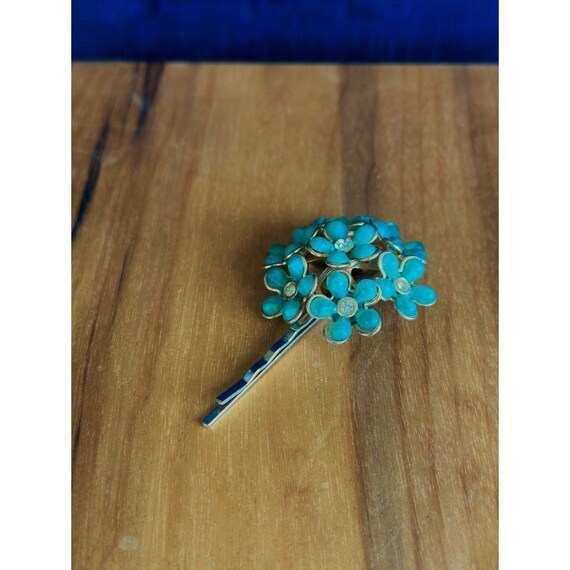 Vintage 1960s Green Flower Hair Pin With Rhinesto… - image 5