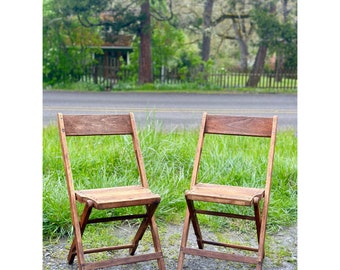 Vintage Early Century Snyder Folding Chairs In Solid Oak / Vintage Seating / Solid Wood Chairs / Vintage Folding Chairs / Retro Seating