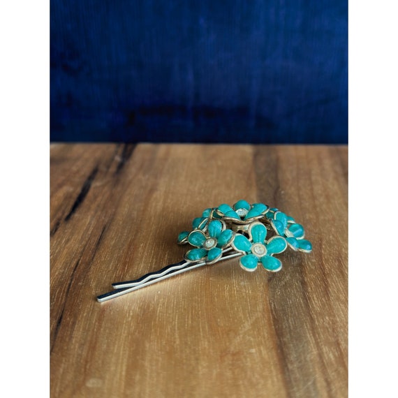 Vintage 1960s Green Flower Hair Pin With Rhinesto… - image 4