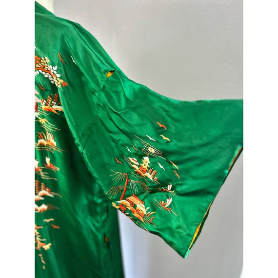 Vintage 1950s Silk Kimono In Green With Orange Em… - image 5