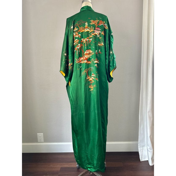 Vintage 1950s Silk Kimono In Green With Orange Em… - image 10