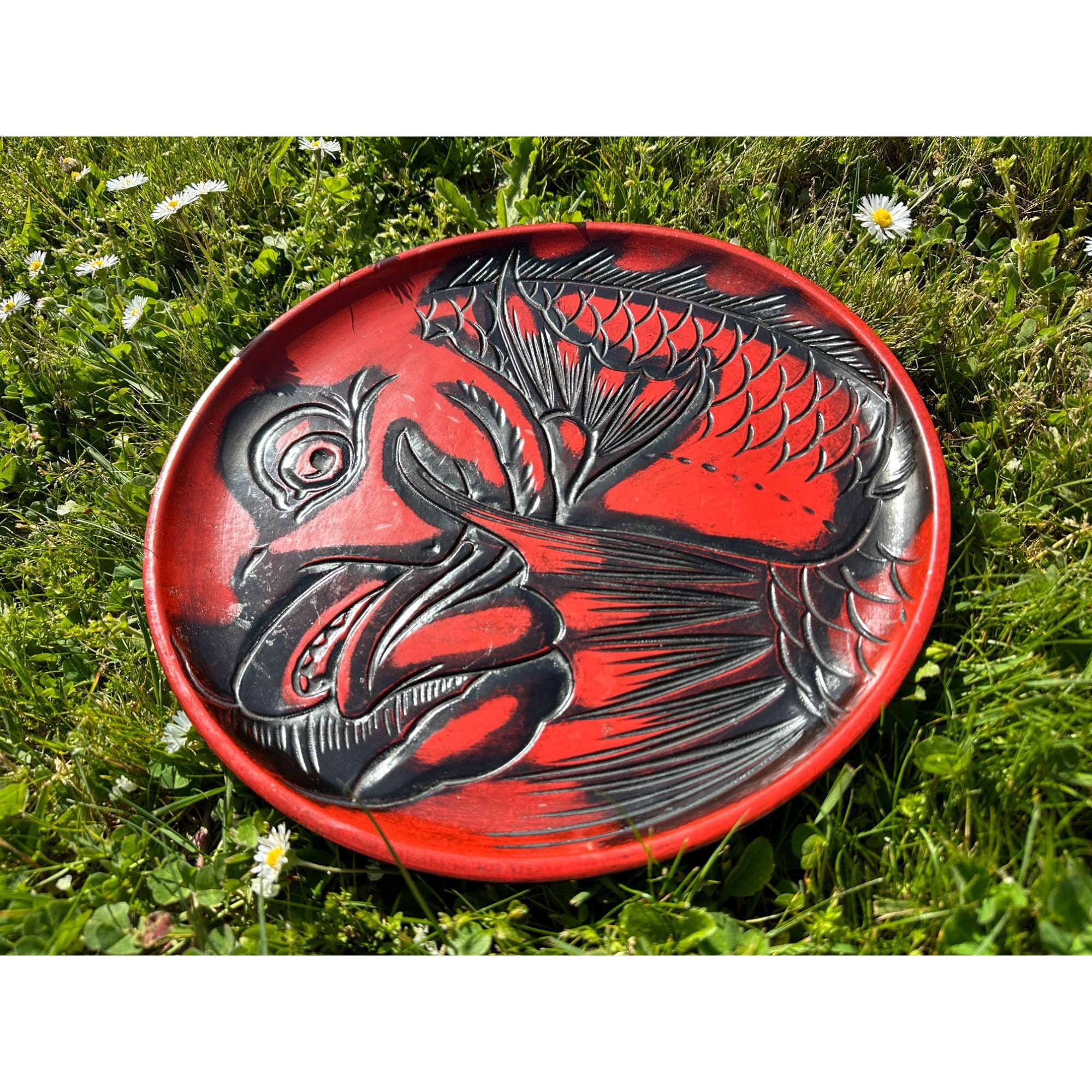 Vintage Mid Century Hand Carved Japanese Lacquerware Red and