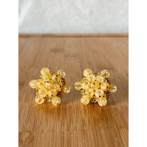 Vintage 1960s Gold Beaded Clip On Earrings: Showgirl Style