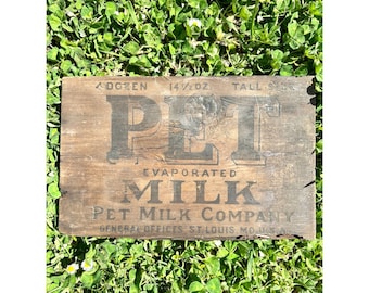 Vintage Early Century Wooden Sign Pet Milk / Evaporated Milk / Milk Box Sign / Old Milk Box / Wooden Signage / Country Chic / Retro Decor