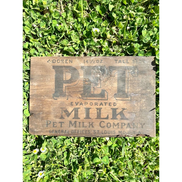 Vintage Early Century Wooden Sign Pet Milk / Evaporated Milk / Milk Box Sign / Old Milk Box / Wooden Signage / Country Chic / Retro Decor