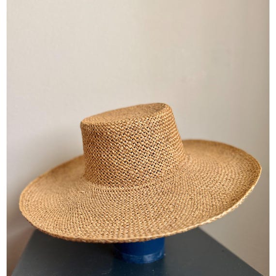 Vintage 1950s Natural Straw Boater Hat With Wide Brim