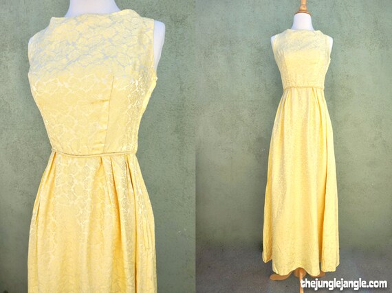 Vintage 1960s Yellow Sleeveless Maxi Formal Dress