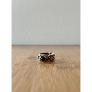 Vintage Brass & Copper Onyx Ring - Boho Statement Jewelry - Size 8