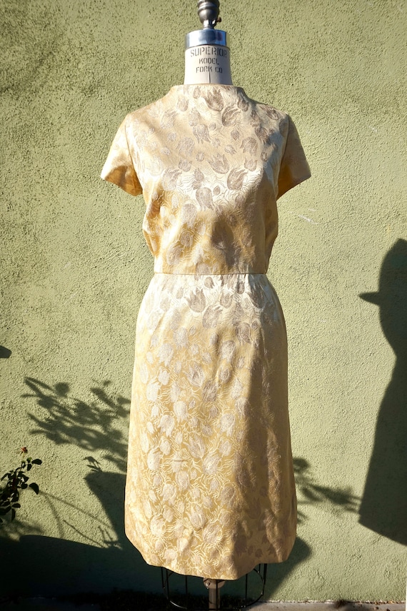Vintage 1960s Gold Cocktail Dress / Gold Lame Dres