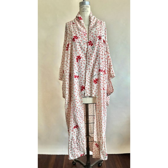 Vintage 1970s Silk Kimono In Red And Cream With L… - image 2