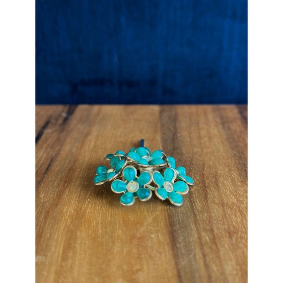 Vintage 1960s Green Flower Hair Pin With Rhinesto… - image 3