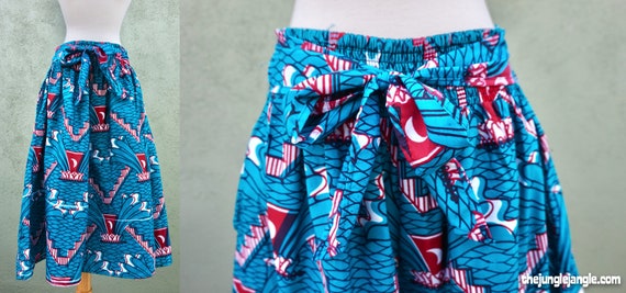 Teal Print Guacho Pants With Bow Detail / Free Siz