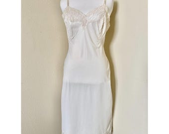 Vintage 1960s Sleeveless White Lace Nightgown or Slip In Cream With Lace Detail