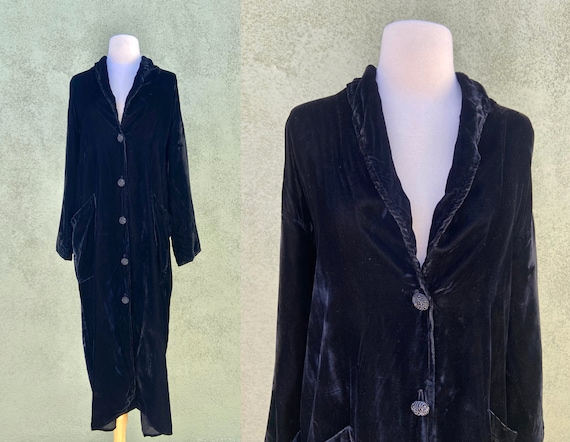 Fred Segal Black Velvet Floor Length Coat / Floor
