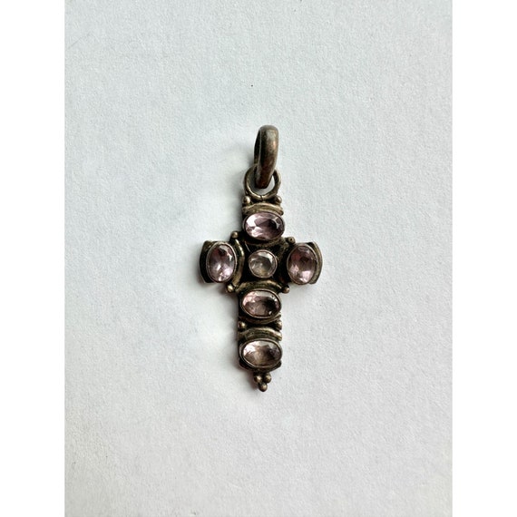 Vintage 1990s Amethyst Sterling Silver Cross Pend… - image 2