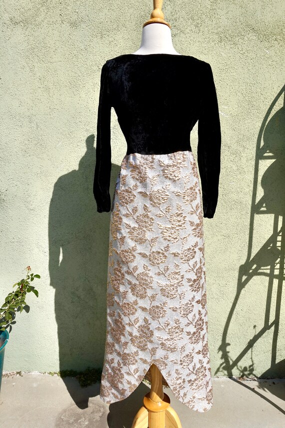 Vintage 1960s Silver Foil Maxi Dress With Long Sle