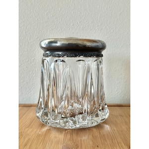 Antique Heavy Glass Ornate Jar With Silver Plate Lid / Antique Jars / Antique Glass Jars With Silver Plate Lid