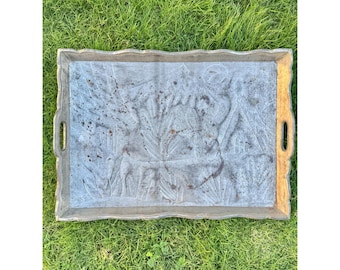 Vintage Early Century Mexican Folk Art Tin Tray Of Mexican Scene