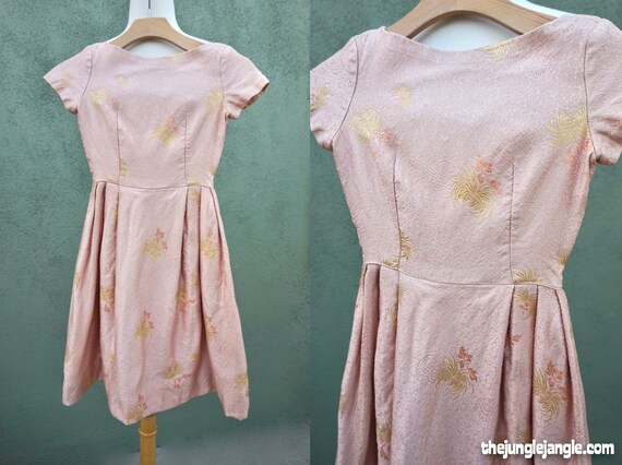 Vintage 1950s Silk Asian Motif Dress For Juniors /