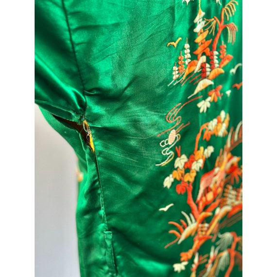 Vintage 1950s Silk Kimono In Green With Orange Em… - image 6