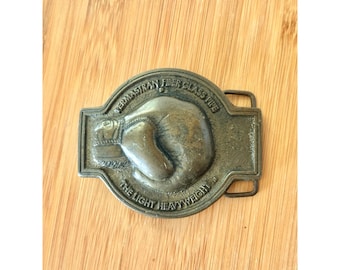 Vintage massief messing riemgesp uit het midden van de eeuw van Johns Manville Permastran-glasvezelpijp