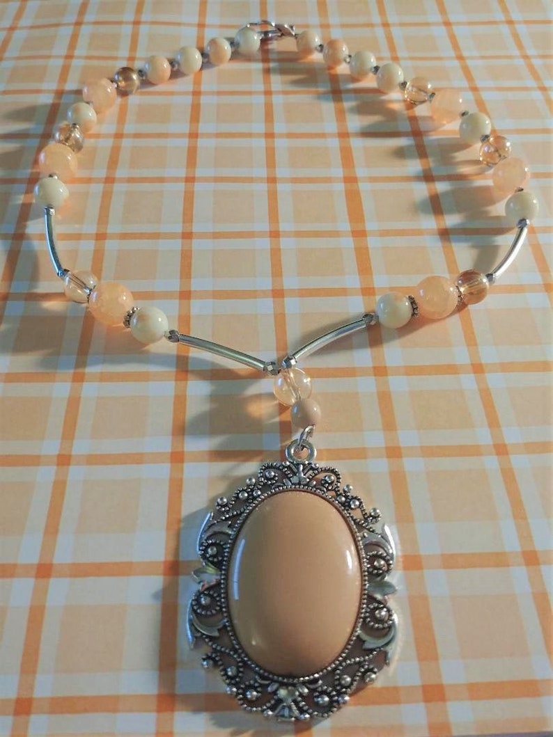 Vintage Pendant Vintage Peach Necklace Victorian Necklace Peach Necklace for Women Peach Pendant Necklace Apricot Necklace