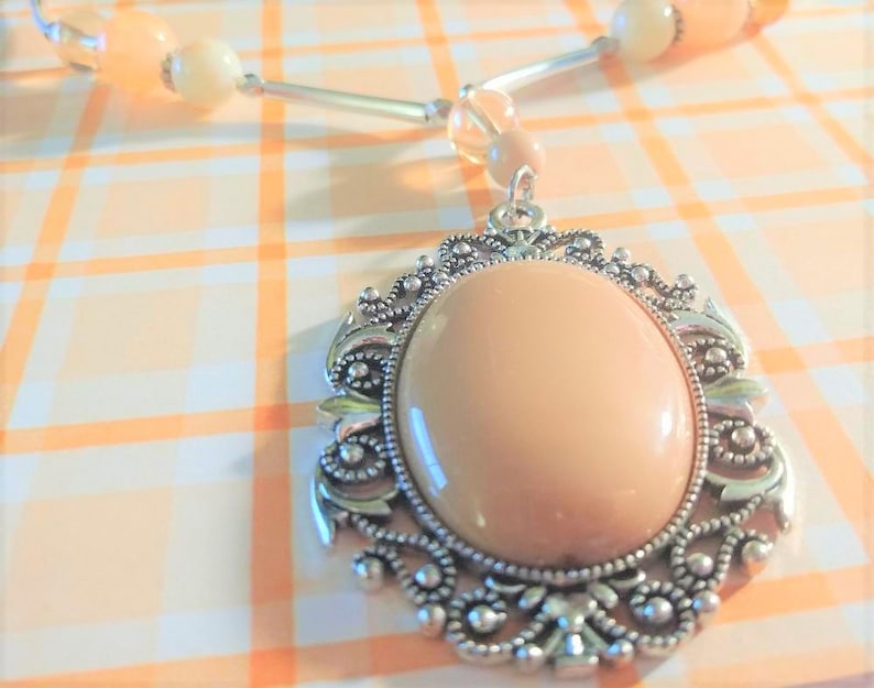 Vintage Pendant Vintage Peach Necklace Victorian Necklace Peach Necklace for Women Peach Pendant Necklace Apricot Necklace