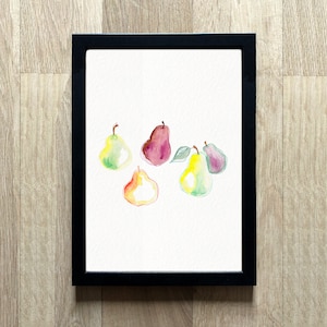 Affiche "poires" à l'aquarelle, pour décorer une cuisine / Poster A4 Illustration fruits