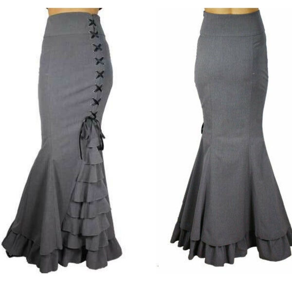 Plus Size Grey Gothic Steampunk Floor Length Skirt Victorian  24 26 28 True To Size