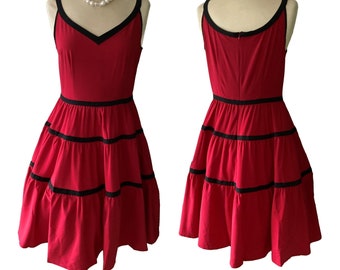 50s Rot Schwarz Gestuftes Vintage 50er Kleid Swing Retro True To Size Rockabilly UK 36