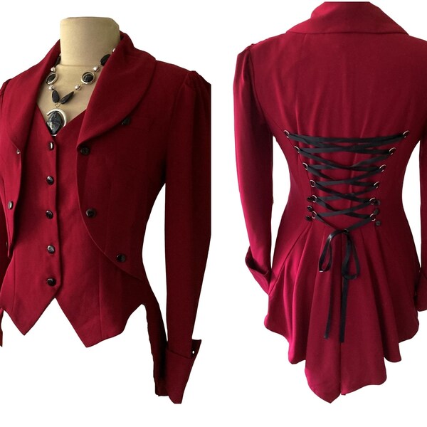 Plus Size Gothic Steampunk Red Tailcoat Jacket Coat Rocky Horror True To Size UK 16 18 20 22 24 26 28 30