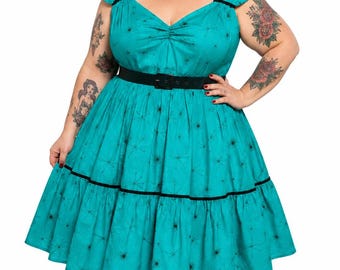 Plus Size Green Swing Dress: 50s Retro Astro Rockabilly Style Size 24 26 28