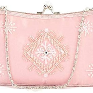 Vintage Beaded Evening Bag: Shell Pink Satin Clutch, 1920s  display picture 3