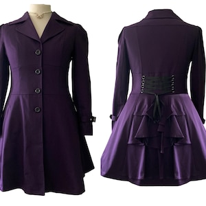 18-30 ans, grande taille, veste d'équitation victorienne violette, manteau à volants gothique steampunk, veste entièrement doublée, taille fidèle au Royaume-Uni 18 20 22 24 26 28 30 image 1