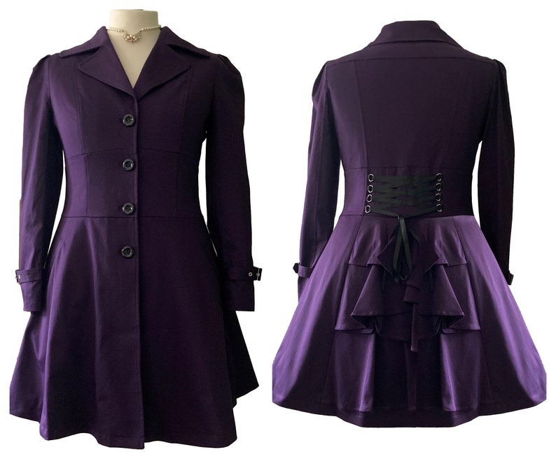 18-30 ans, grande taille, veste d'équitation victorienne violette, manteau à volants gothique steampunk, veste entièrement doublée, taille fidèle au Royaume-Uni 18 20 22 24 26 28 30 image 1