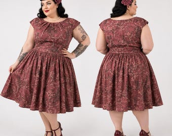 Plus Size UK 24 Pink Floral Chiffon 50s Vintage Dress