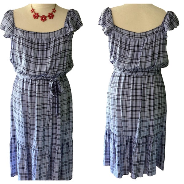 Plus Size Purple Lilac Checked Gypsy Midi Dress 14 16 18 20 Cotton Peasant Boho