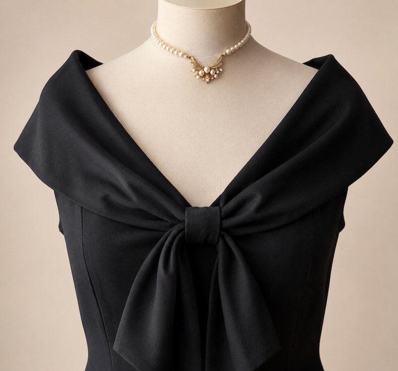 Plus Size 1950s Style Black Pencil Dress, Vintage Collar 26 28 30 32 image 4