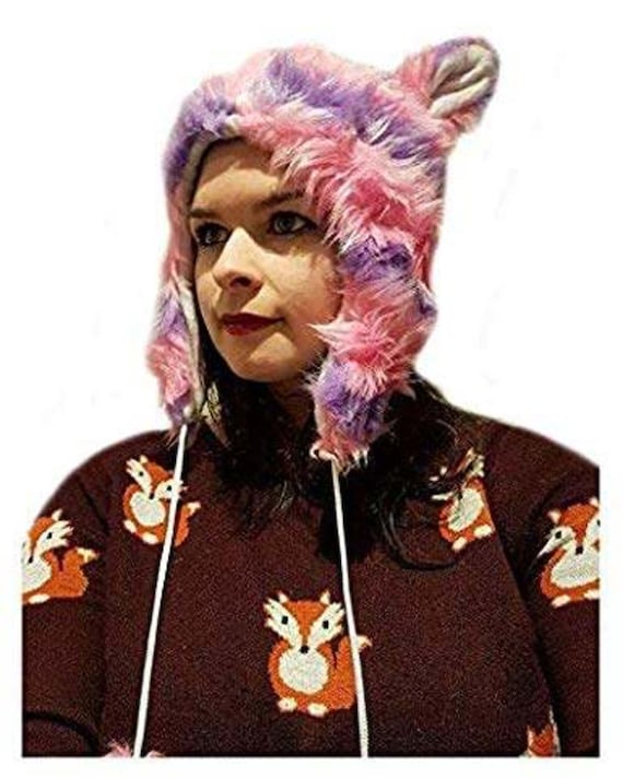 CUPCAKE CULT Furry Animal Meerkat Hat 40 inch long Fluffy Tail Pink Purple Hat