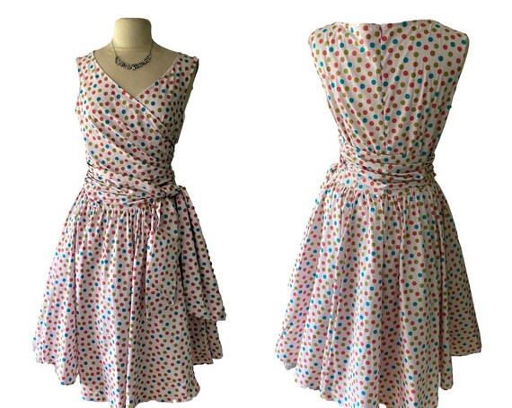 UK Size 16 Pink Polka Dot 50s Vintage Wrap Ruched Waist Dress Retro Spotty Rockabilly UK 16 US14 Etsy UK