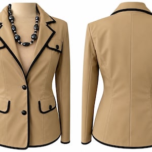 Giacca/Cappotto in PVC stile vintage mod, beige e marrone, taglie UK 10 12 14, foderato, stile retrò.