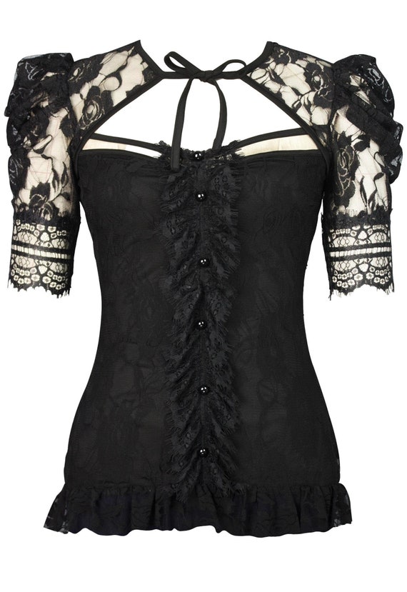 Plus Size Black Lace Victorian Blouse Gothic Steampunk Top | Etsy