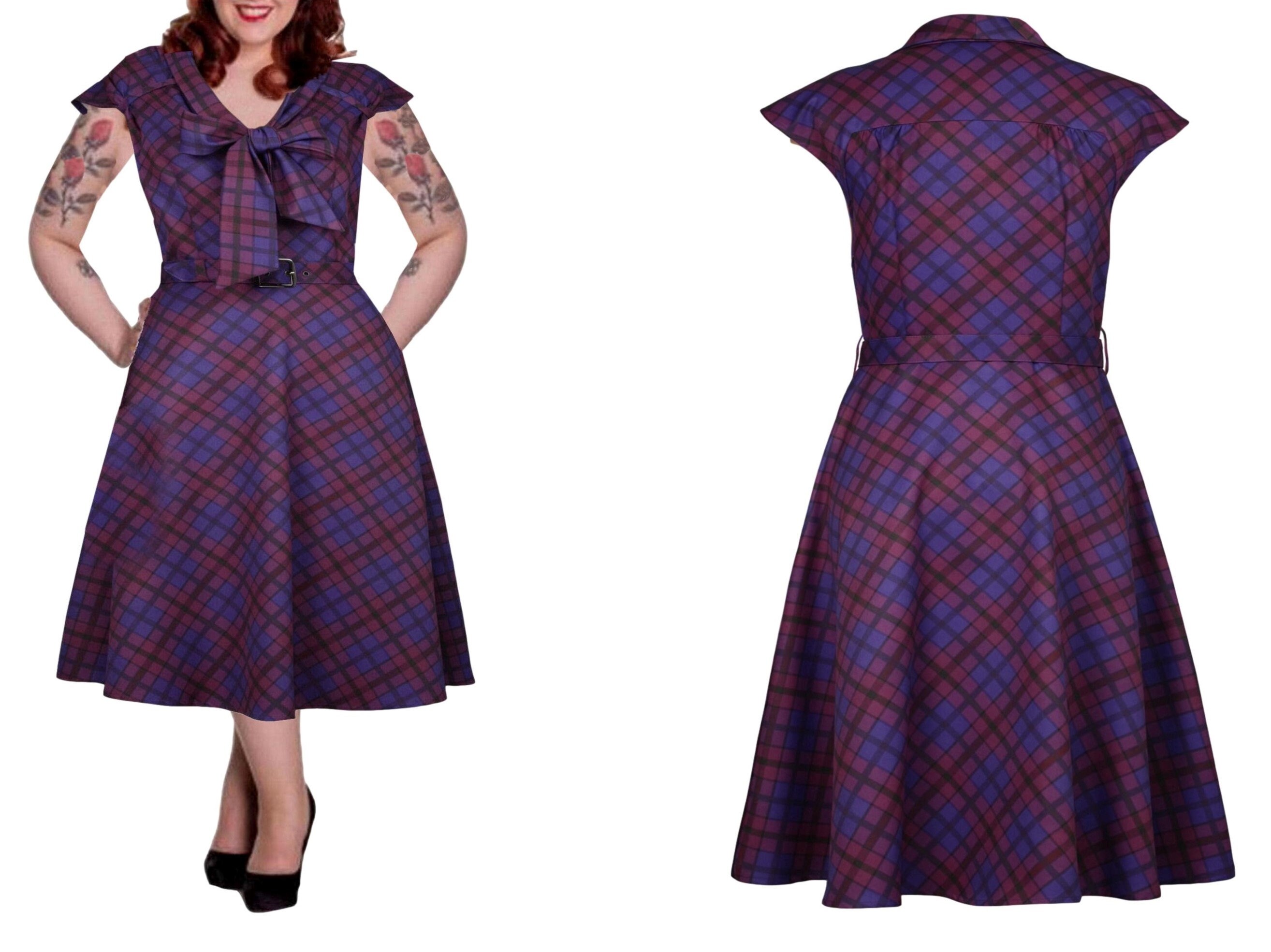 VINTAGE DRESS Purple Red Plaid 