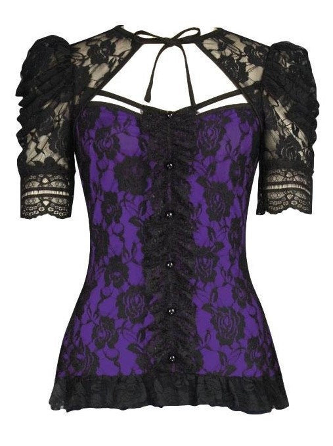 Plus Size Purple Black Lace Victorian Blouse Gothic Steampunk | Etsy