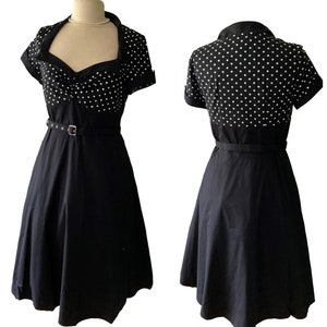 Plus Size Vintage Swing Dress Black with White Polka Dot Bust True To Size 24 26 28 Retro Rockabilly