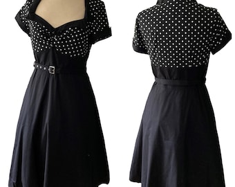 Plus Size Vintage Swing Dress Black with White Polka Dot Bust True To Size 24 26 28 Retro Rockabilly